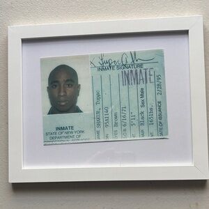 White Framed Inmate ID Decor Tupac Shakur - NYC PRISON CARD RARE
